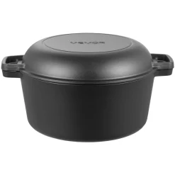 VEVOR Cast Iron Dutch Oven, 2-in-1 Pre-Seasoned Pot with Skillet Lid, 5QT Cookware Pan with Proofing Basket, Bread Baking Accessories, Bread-Oven Compatible 500℉