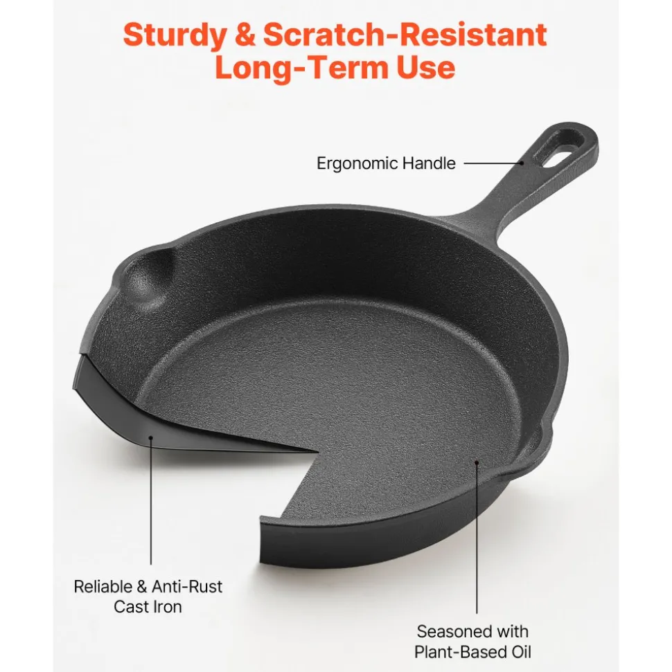 VEVOR Cast Iron Skillet, 4-Piece Frying Pan Set (6, 8, 10, 12 in), Skillets with Heat-Resistant Silicone Handle, Pre-Seasoned Chef's Pan, Kitchen Cookware, for Oven, Gas, Electrical, Induction, Black