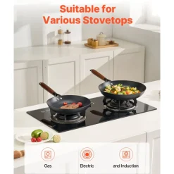 VEVOR Cast Iron Skillet, 3-Piece Frying Pan Set (8, 10, 12 in), Nonstick Skillets with Detachable Wood Handle, Pre-Seasoned Chef's Pan, Kitchen Cookware for Gas, Electrical, and Induction, Black