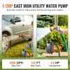 VEVOR Cast Iron Water Transfer Pump, 115V AC 1600 GPH 1/2HP, Portable Electric Utility Pump with Carbon Brush, Filter, Brass Connectors, for Garden, Rain Barrel, Pool, Pond, Hot Tub, Aquarium Draining