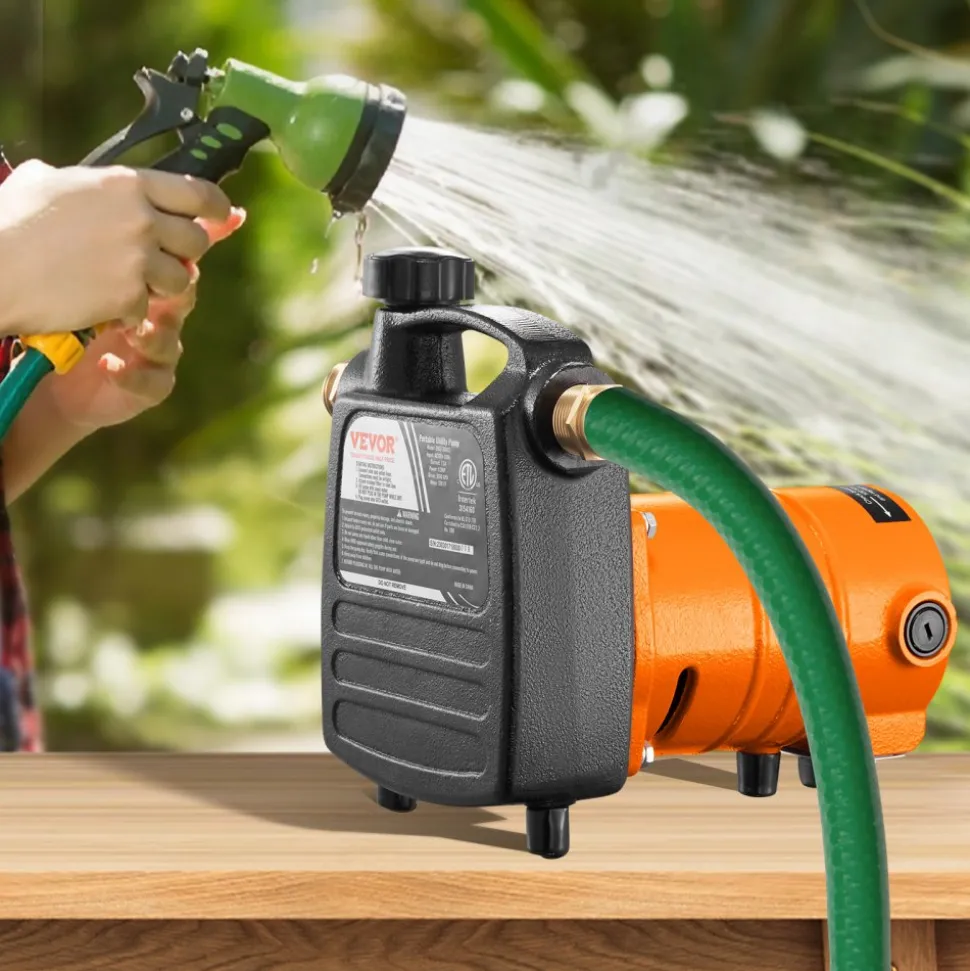 VEVOR Cast Iron Water Transfer Pump, 115V AC 1600 GPH 1/2HP, Portable Electric Utility Pump with Carbon Brush, Filter, Brass Connectors, for Garden, Rain Barrel, Pool, Pond, Hot Tub, Aquarium Draining