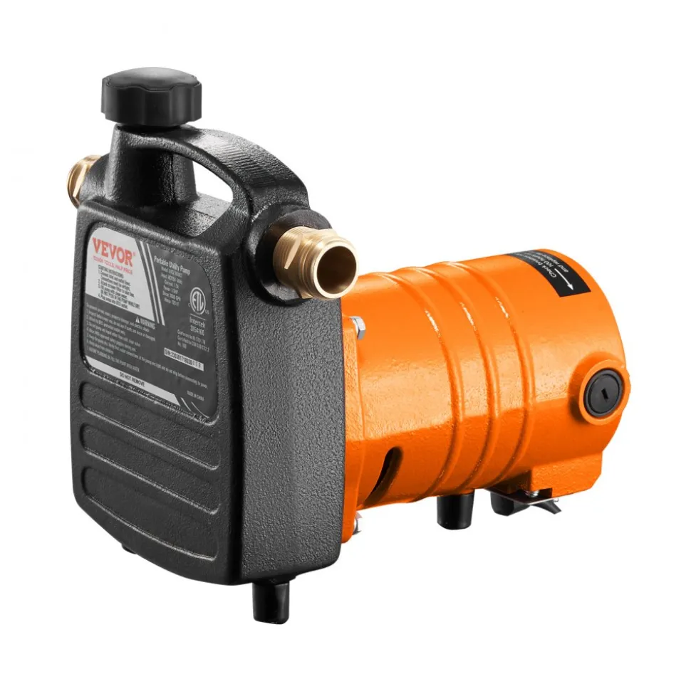 VEVOR Cast Iron Water Transfer Pump, 115V AC 1600 GPH 1/2HP, Portable Electric Utility Pump with Carbon Brush, Filter, Brass Connectors, for Garden, Rain Barrel, Pool, Pond, Hot Tub, Aquarium Draining