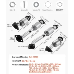 VEVOR Catalytic Converter, Compatible with Nissan Frontier NV1500 NV2500 NV3500 Pathfinder Xterra/Suzuki Equator, 4.0L V6, Front, Left, Rear, Right, Replacement OE 16399, for Exhaust Gas Purification