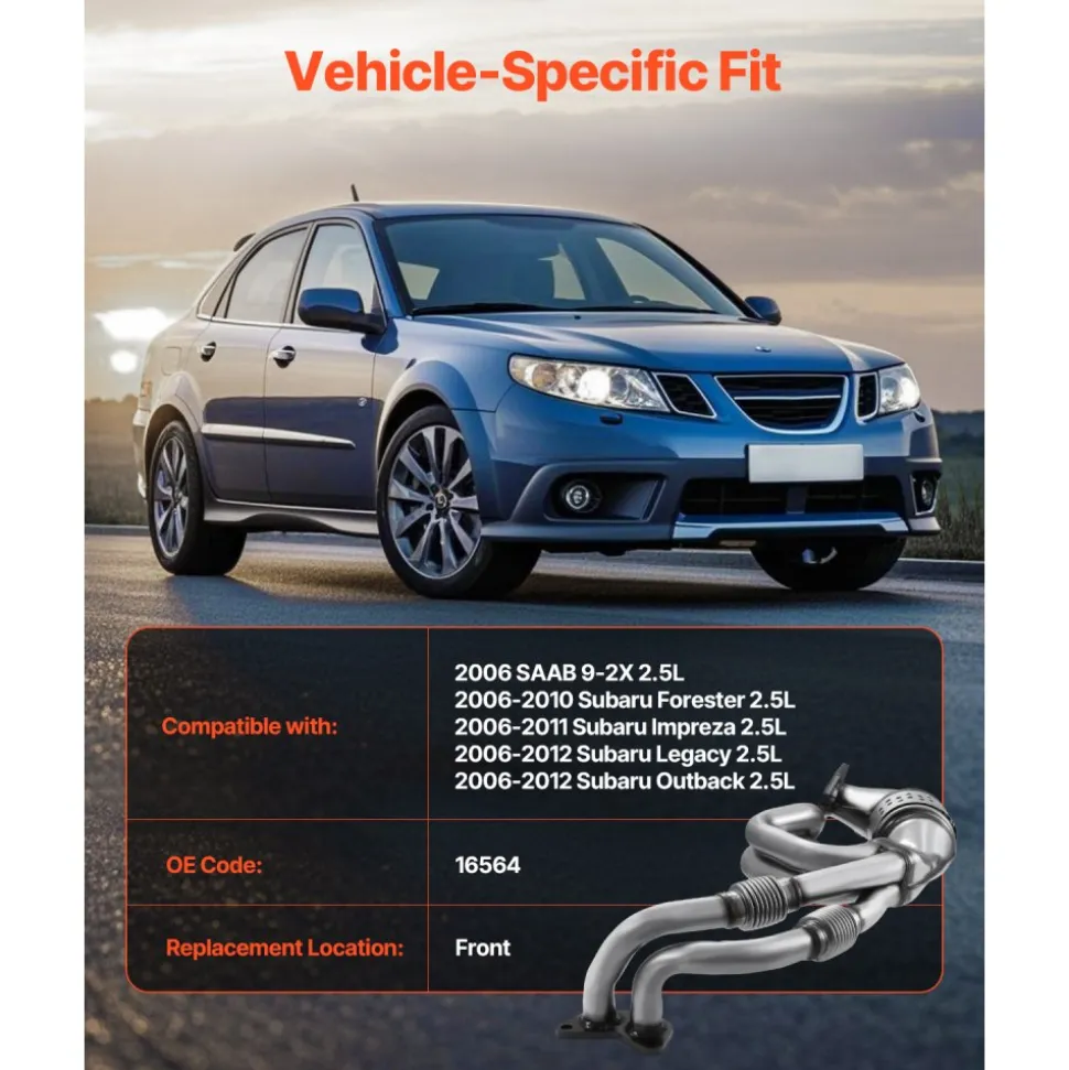 VEVOR Catalytic Converter, Compatible with Subaru Forester Impreza Legacy Outback/ SAAB 9-2X, 2.5L H4, Front, Replacement OE 16564, Stainless Steel High Flow Converter, for Exhaust Gas Purification
