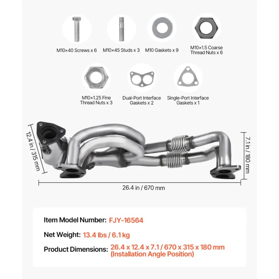 VEVOR Catalytic Converter, Compatible with Subaru Forester Impreza Legacy Outback/ SAAB 9-2X, 2.5L H4, Front, Replacement OE 16564, Stainless Steel High Flow Converter, for Exhaust Gas Purification