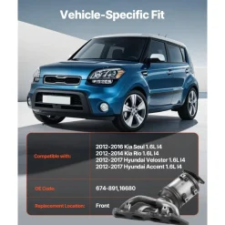 VEVOR Catalytic Converter, Compatible with Kia Soul Rio/Hyundai Veloster Accent, 1.6L L4, Front, Replacement OE 674-891, 16680, Stainless Steel High Flow Converter, for Exhaust Gas Purification