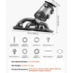 VEVOR Catalytic Converter, Compatible with Kia Soul Rio/Hyundai Veloster Accent, 1.6L L4, Front, Replacement OE 674-891, 16680, Stainless Steel High Flow Converter, for Exhaust Gas Purification