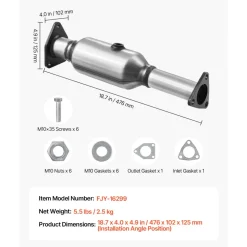 VEVOR Catalytic Converter, Compatible with Honda Accord 2.4L 2003 2004 2005 2006 2007, 2.4L L4 Engine, Rear, Replacement OE 16299, Stainless Steel Material, for Quick Exhaust Gas Purification