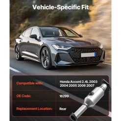 VEVOR Catalytic Converter, Compatible with Honda Accord 2.4L 2003 2004 2005 2006 2007, 2.4L L4 Engine, Rear, Replacement OE 16299, Stainless Steel Material, for Quick Exhaust Gas Purification