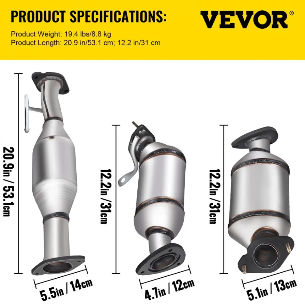 VEVOR Catalytic Converter, 3 Pcs Exhaust Pipe Stainless Steel High Flow Cat, for Chevrolet Traverse 09-17 3.6L V6/Buick Enclave 07-10/GMC Acadia 07-17/Saturn Outlook 3.6L 07-10 (EPA Compliant)