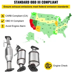 VEVOR Catalytic Converter, 3 Pcs Exhaust Pipe Stainless Steel High Flow Cat, for Chevrolet Traverse 09-17 3.6L V6/Buick Enclave 07-10/GMC Acadia 07-17/Saturn Outlook 3.6L 07-10 (EPA Compliant)