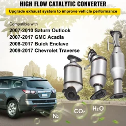 VEVOR Catalytic Converter, 3 Pcs Exhaust Pipe Stainless Steel High Flow Cat, for Chevrolet Traverse 09-17 3.6L V6/Buick Enclave 07-10/GMC Acadia 07-17/Saturn Outlook 3.6L 07-10 (EPA Compliant)