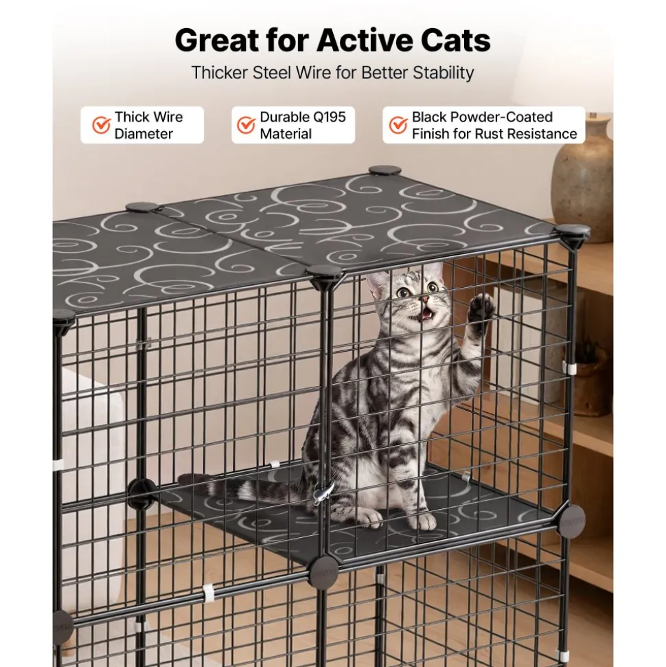 VEVOR Cat Cage 4-Tier 40.98"x13.98"x55" DIY Cat Playpen with Litter Box, Indoor Enclosure Detachable Metal Wire Kennel Crate, Large Exercise Place for 1-2 Cats, Kittens, Ferret, Small Animals, Black