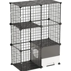 VEVOR Cat Cage 3-Tier 28"x17.91"x40.98" DIY Cat Playpen with Litter Box, Indoor Enclosure Detachable Metal Wire Kennel Crate, Large Exercise Place Ideal for 1-2 Cats, Kittens & Small Animals, Black