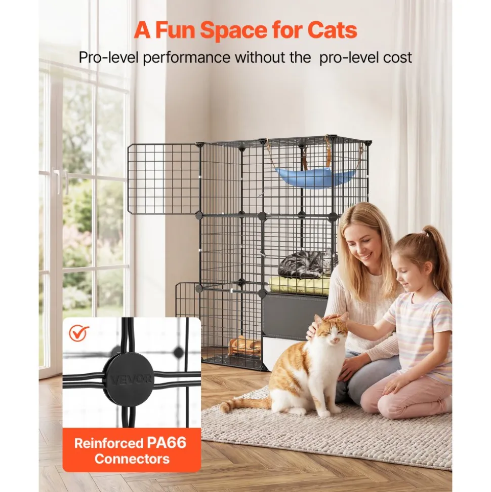 VEVOR Cat Cage 3-Tier 28"x17.91"x40.98" DIY Cat Playpen with Litter Box, Indoor Enclosure Detachable Metal Wire Kennel Crate, Large Exercise Place Ideal for 1-2 Cats, Kittens & Small Animals, Black