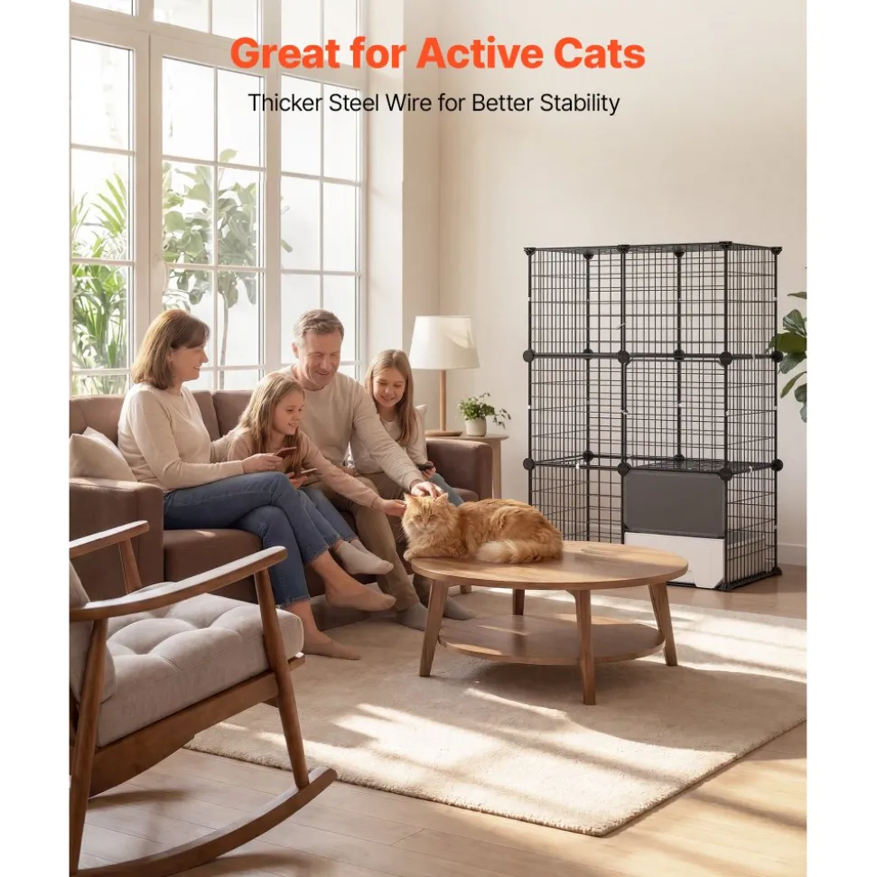 VEVOR Cat Cage 3-Tier 28"x17.91"x40.98" DIY Cat Playpen with Litter Box, Indoor Enclosure Detachable Metal Wire Kennel Crate, Large Exercise Place Ideal for 1-2 Cats, Kittens & Small Animals, Black