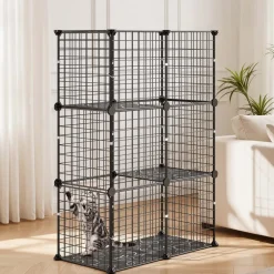 VEVOR Cat Cage 3-Tier 28"x13.98"x40.98" DIY Cat Playpen Indoor Enclosure, Detachable Metal Wire Kennel Crate, Large Exercise Place Ideal for 1-2 Cats, Kittens, Rabbits, Ferrets & Small Animals, Black