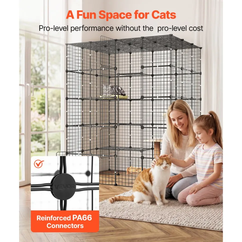 VEVOR Cat Cage 5-Tier 55"x40.98"x68.98" DIY Cat Playpen Indoor Enclosure, Detachable Metal Wire Kennel Crate with 5 Doors, Large Exercise Place Ideal for 2-3 Cats, Kittens and Small Animals, Black