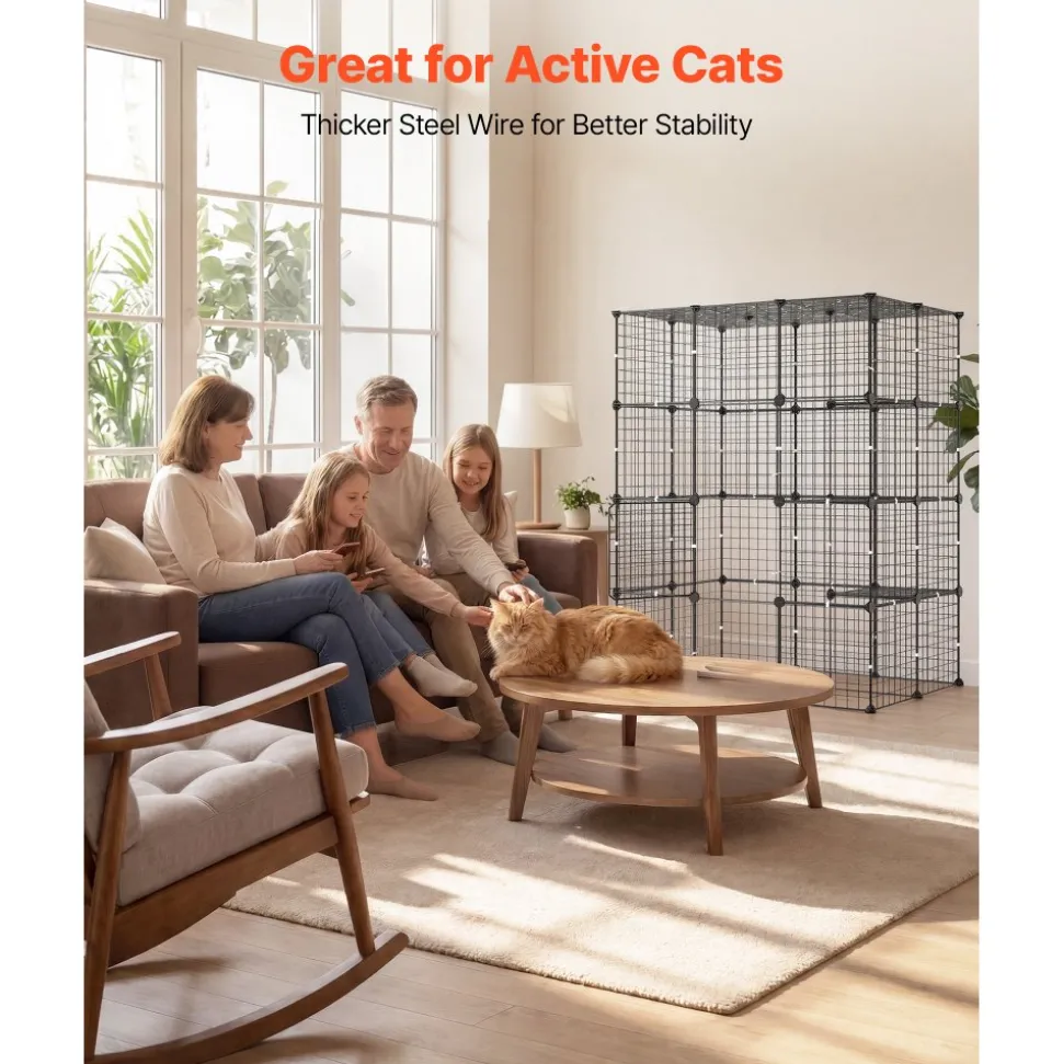 VEVOR Cat Cage 4-Tier 40.98"x27.99"x55" DIY Cat Playpen Indoor Enclosure, Detachable Metal Wire Kennel Crate with 4 Doors, Large Exercise Place Ideal for 1-2 Cats, Kittens and Small Animals, Black