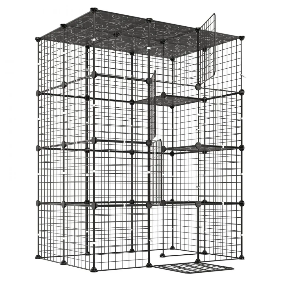 VEVOR Cat Cage 4-Tier 40.98"x27.99"x55" DIY Cat Playpen Indoor Enclosure, Detachable Metal Wire Kennel Crate with 4 Doors, Large Exercise Place Ideal for 1-2 Cats, Kittens and Small Animals, Black
