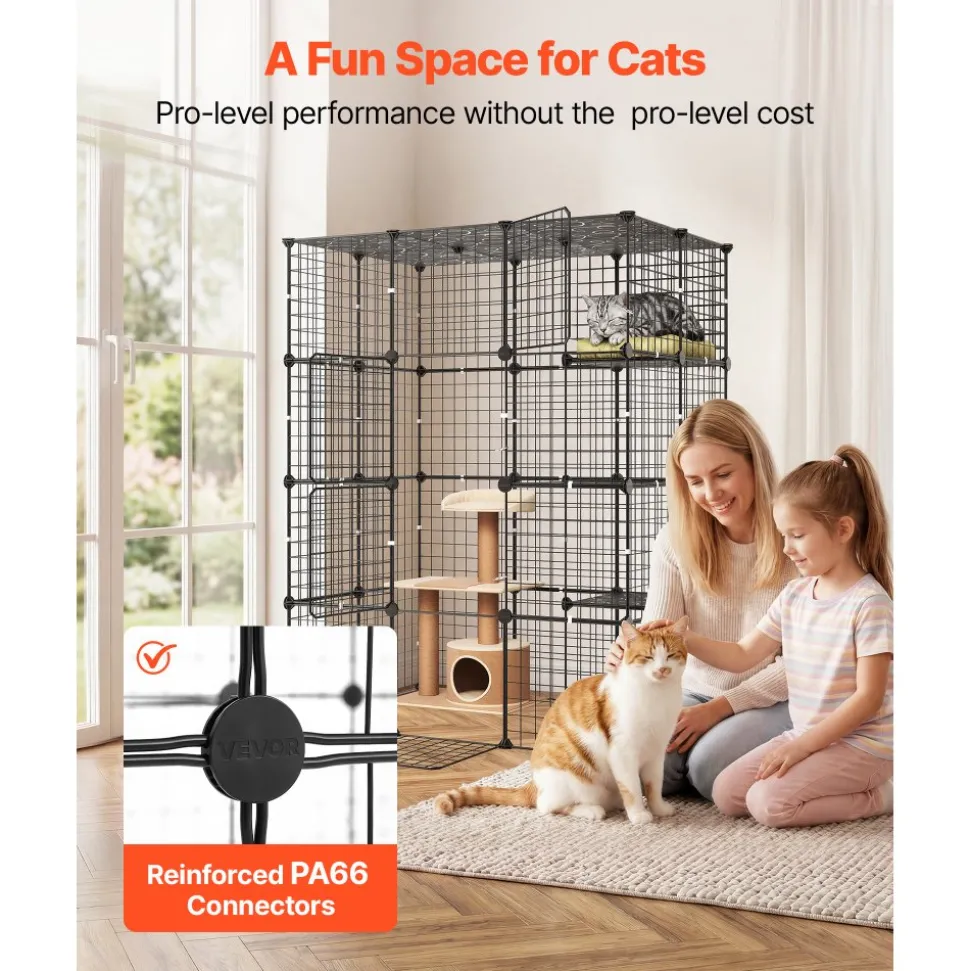 VEVOR Cat Cage 4-Tier 40.98"x27.99"x55" DIY Cat Playpen Indoor Enclosure, Detachable Metal Wire Kennel Crate with 4 Doors, Large Exercise Place Ideal for 1-2 Cats, Kittens and Small Animals, Black