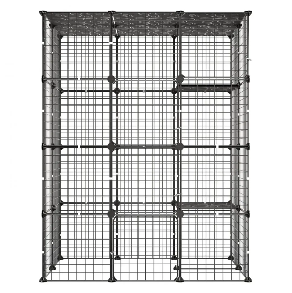 VEVOR Cat Cage 4-Tier 40.98"x27.99"x55" DIY Cat Playpen Indoor Enclosure, Detachable Metal Wire Kennel Crate with 4 Doors, Large Exercise Place Ideal for 1-2 Cats, Kittens and Small Animals, Black