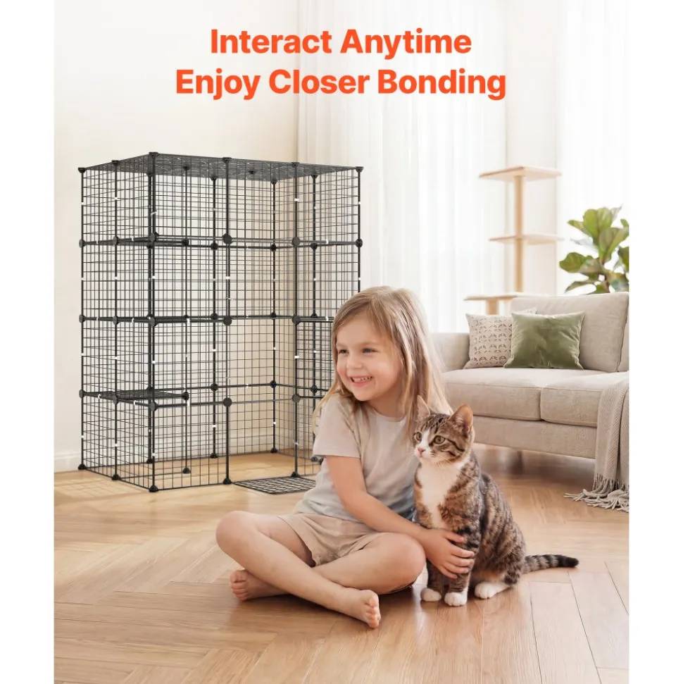 VEVOR Cat Cage 4-Tier 40.98"x27.99"x55" DIY Cat Playpen Indoor Enclosure, Detachable Metal Wire Kennel Crate with 4 Doors, Large Exercise Place Ideal for 1-2 Cats, Kittens and Small Animals, Black