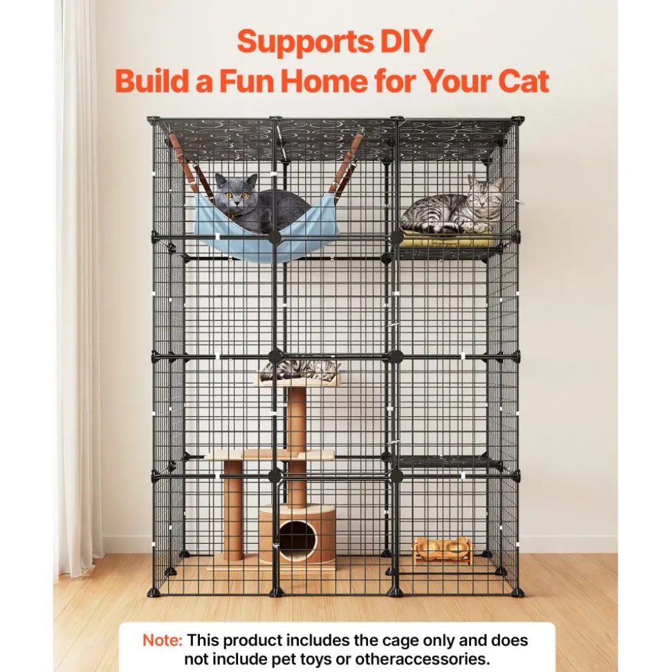 VEVOR Cat Cage 4-Tier 40.98"x27.99"x55" DIY Cat Playpen Indoor Enclosure, Detachable Metal Wire Kennel Crate with 4 Doors, Large Exercise Place Ideal for 1-2 Cats, Kittens and Small Animals, Black
