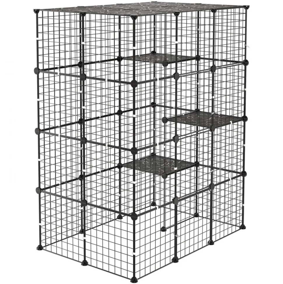 VEVOR Cat Cage 4-Tier 40.98"x27.99"x55" DIY Cat Playpen Indoor Enclosure, Detachable Metal Wire Kennel Crate with 4 Doors, Large Exercise Place Ideal for 1-2 Cats, Kittens and Small Animals, Black