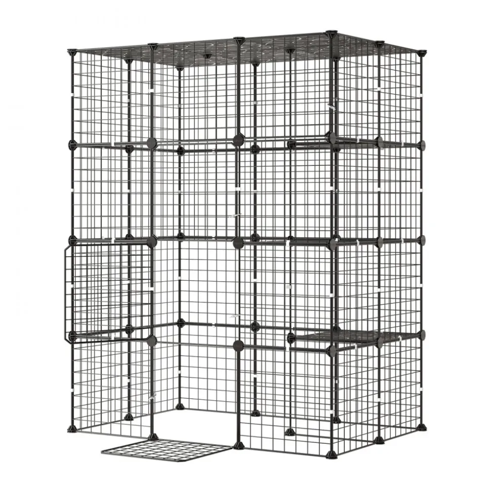 VEVOR Cat Cage 4-Tier 40.98"x27.99"x55" DIY Cat Playpen Indoor Enclosure, Detachable Metal Wire Kennel Crate with 4 Doors, Large Exercise Place Ideal for 1-2 Cats, Kittens and Small Animals, Black