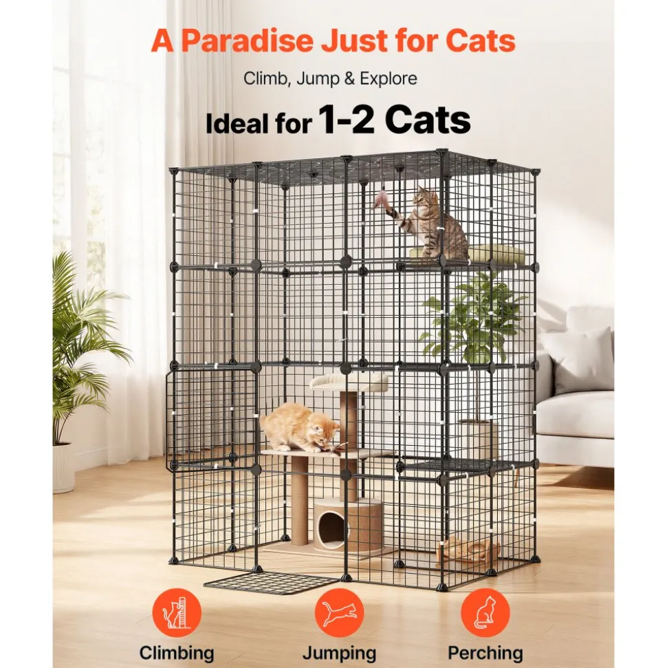 VEVOR Cat Cage 4-Tier 40.98"x27.99"x55" DIY Cat Playpen Indoor Enclosure, Detachable Metal Wire Kennel Crate with 4 Doors, Large Exercise Place Ideal for 1-2 Cats, Kittens and Small Animals, Black