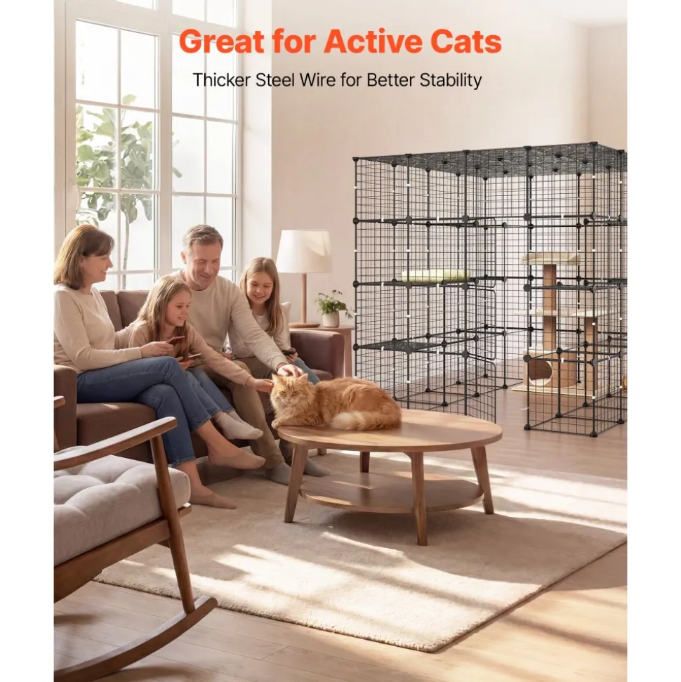 VEVOR Cat Cage 4-Tier 55"x55"x55" Large DIY Cat Playpen Indoor Enclosure, Detachable Metal Wire Kennel Crate with 3 Doors & Locks, Exercise Place Ideal for 2-3 Cats, Kittens and Small Animals, Black