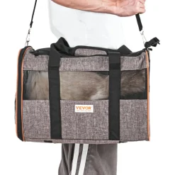VEVOR Cat Carrier with Wheels, Airline Approved Rolling Pet Carrier with Telescopic Handle and Shoulder Strap, Dog Carrier with Wheels for Pets under 22 lbs, with 1 Folding Bowl, Grey