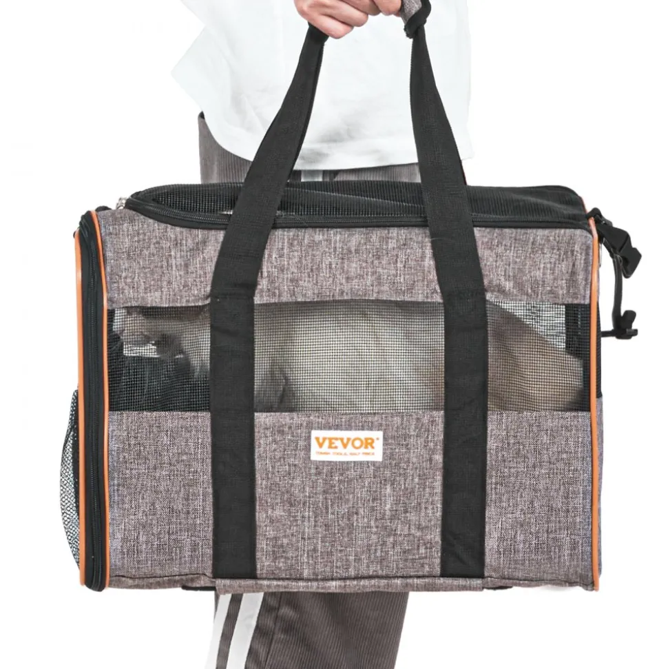 VEVOR Cat Carrier with Wheels, Airline Approved Rolling Pet Carrier with Telescopic Handle and Shoulder Strap, Dog Carrier with Wheels for Pets under 22 lbs, with 1 Folding Bowl, Grey