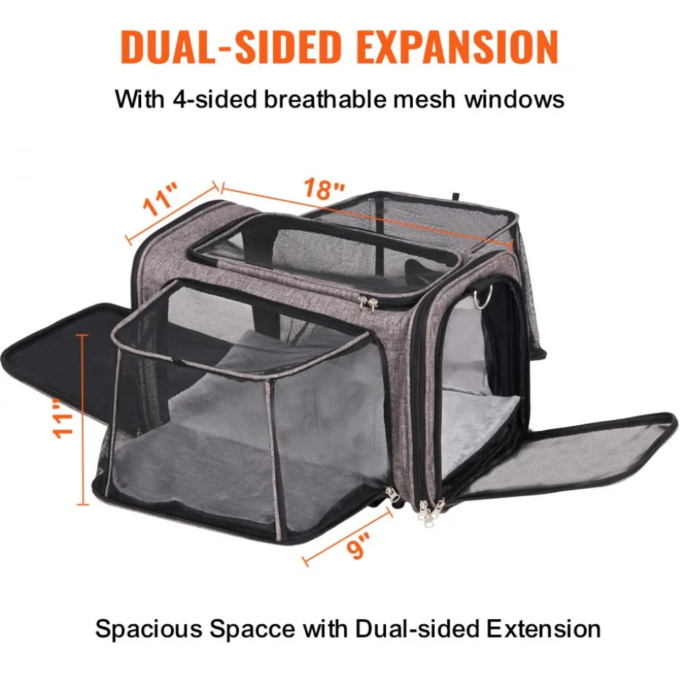 VEVOR Cat Carrier with Wheels, Airline Approved Rolling Pet Carrier with Telescopic Handle and Shoulder Strap, Dog Carrier with Wheels for Pets under 25 lbs, with 1 Folding Bowl, Grey