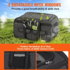 VEVOR Cat Carrier with Wheels, Rolling Pet Carrier with Telescopic Handle and Shoulder Strap, Dog Carrier with Wheels for Pets under 35 lbs, with 1 Folding Bowl, Black