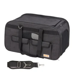 VEVOR Cat Carrier with Wheels, Rolling Pet Carrier with Telescopic Handle and Shoulder Strap, Dog Carrier with Wheels for Pets under 35 lbs, with 1 Folding Bowl, Black