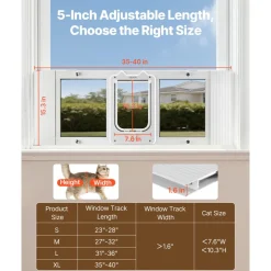 VEVOR Cat Door for Window, Adjustable to Fit Window Width 35