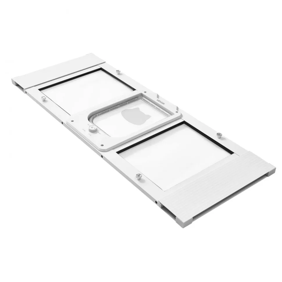 VEVOR Cat Door for Window, Adjustable to Fit Window Width 35"-40", 4 Secure Lock Modes, Aluminum Frame and High-Transparency Glass, Magnetic Closure, Weatherproof Quick-Fit Pet Door for Cats, White