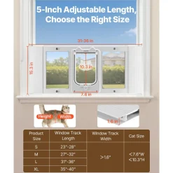 VEVOR Cat Door for Window, Adjustable to Fit Window Width 31