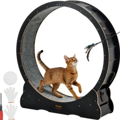 VEVOR Cat Exercise Wheel, 48 in Wooden Cat Running Wheel for Indoor Cats up to 28 lbs, Cats Treadmill with Carpeted Runway & Locking Mechanism, Quiet Kitten Sport Toys for Pets Fitness & Health, Black