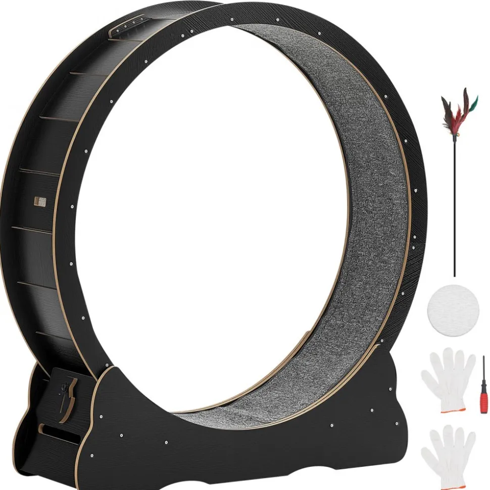 VEVOR Cat Exercise Wheel, 48 in Wooden Cat Running Wheel for Indoor Cats up to 28 lbs, Cats Treadmill with Carpeted Runway & Locking Mechanism, Quiet Kitten Sport Toys for Pets Fitness & Health, Black