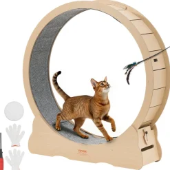 VEVOR Cat Exercise Wheel, 48 in Wooden Cat Running Wheel for Indoor Cats up to 28 lbs, Cats Treadmill with Carpeted Runway & Locking Mechanism, Quiet Roller Kitten Sport Toys for Pets Fitness & Health