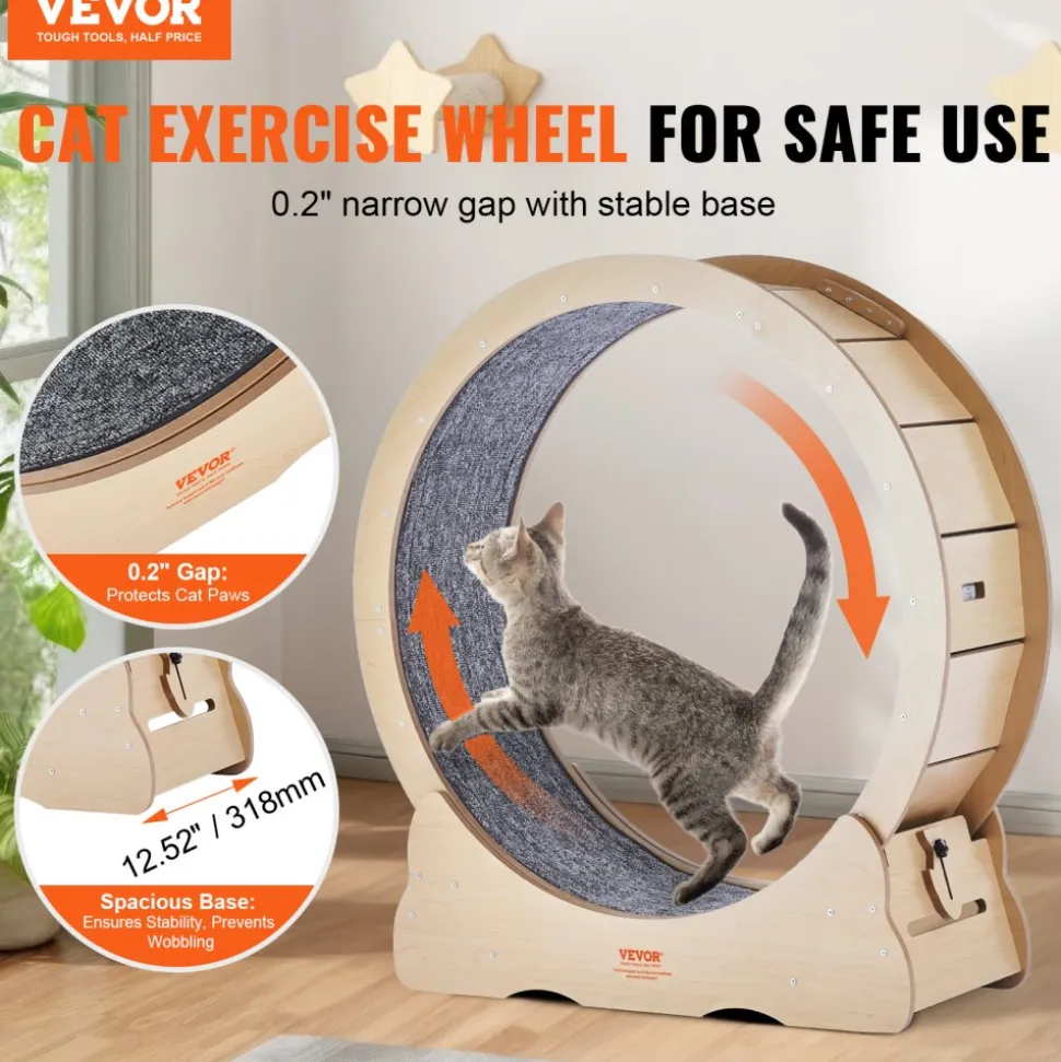 VEVOR Cat Exercise Wheel, Large Cat Treadmill Wheel for Indoor Cats, 35.8 inch Cat Running Wheel with Detachable Carpet and Cat Teaser for Running/Walking/Training, Suitable for Most Cats