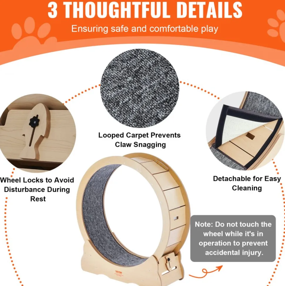 VEVOR Cat Exercise Wheel, Large Cat Treadmill Wheel for Indoor Cats, 35.8 inch Cat Running Wheel with Detachable Carpet and Cat Teaser for Running/Walking/Training, Suitable for Most Cats