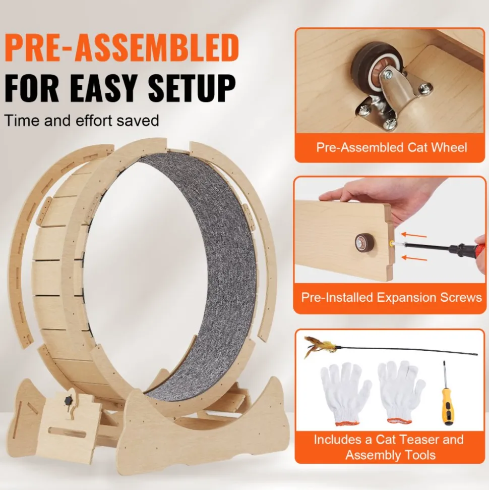 VEVOR Cat Exercise Wheel, Large Cat Treadmill Wheel for Indoor Cats, 35.8 inch Cat Running Wheel with Detachable Carpet and Cat Teaser for Running/Walking/Training, Suitable for Most Cats