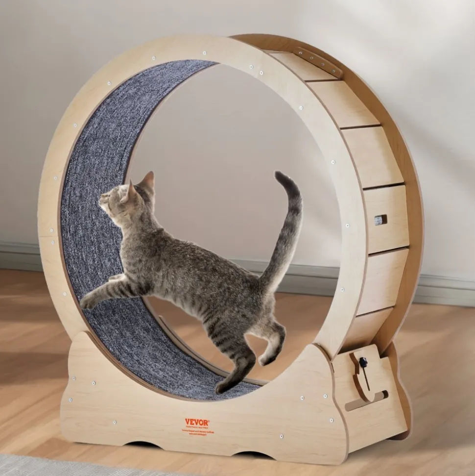 VEVOR Cat Exercise Wheel, Large Cat Treadmill Wheel for Indoor Cats, 35.8 inch Cat Running Wheel with Detachable Carpet and Cat Teaser for Running/Walking/Training, Suitable for Most Cats