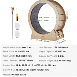 VEVOR Cat Exercise Wheel, Large Cat Treadmill Wheel for Indoor Cats, 29.5 inch Cat Running Wheel with Detachable Carpet and Cat Teaser for Running/Walking/Training, Suitable for Most Cats