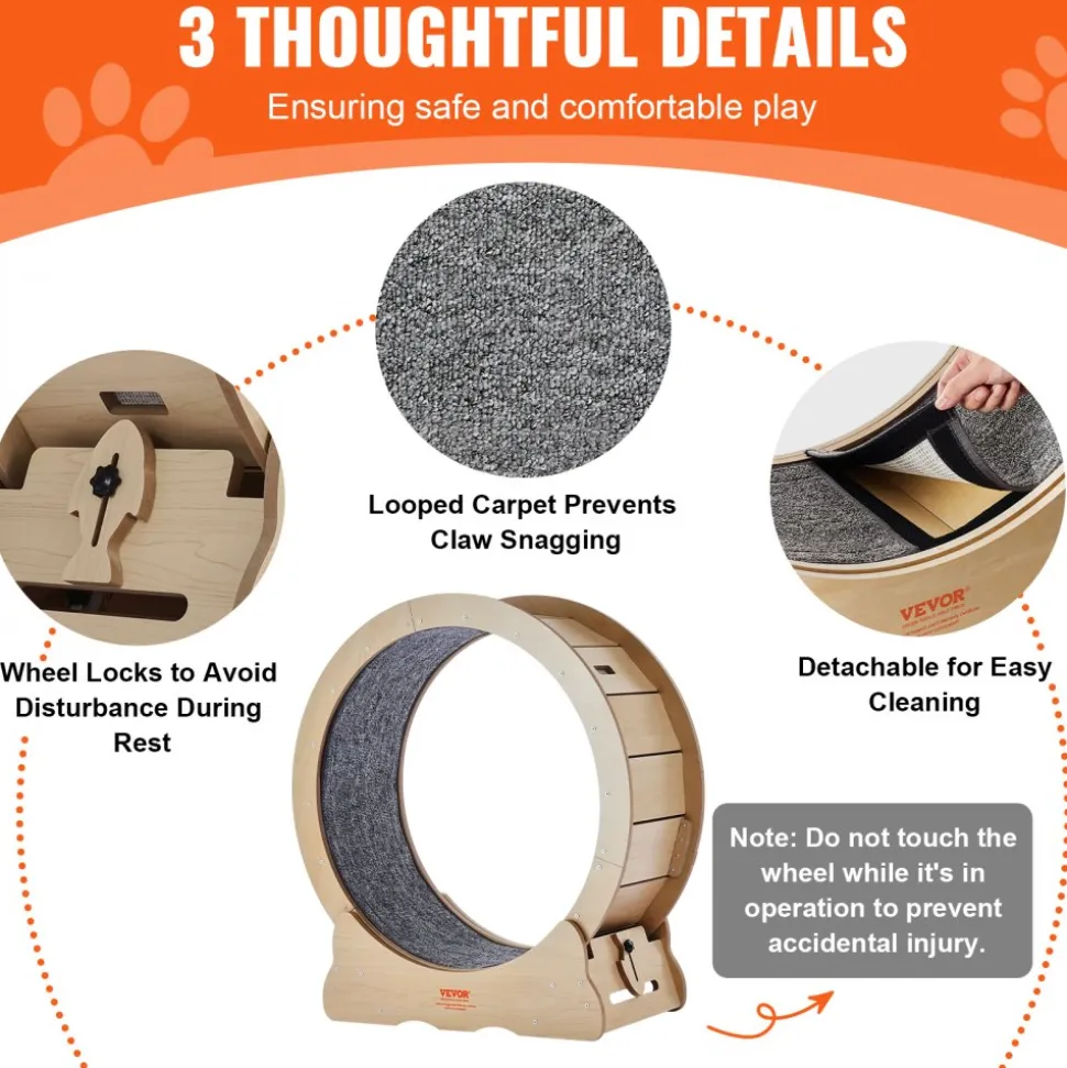 VEVOR Cat Exercise Wheel, Large Cat Treadmill Wheel for Indoor Cats, 29.5 inch Cat Running Wheel with Detachable Carpet and Cat Teaser for Running/Walking/Training, Suitable for Most Cats