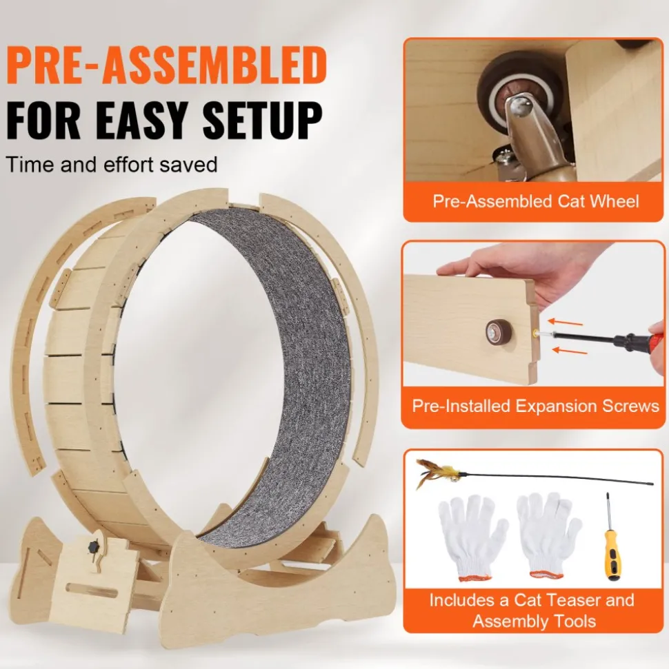 VEVOR Cat Exercise Wheel, Large Cat Treadmill Wheel for Indoor Cats, 29.5 inch Cat Running Wheel with Detachable Carpet and Cat Teaser for Running/Walking/Training, Suitable for Most Cats